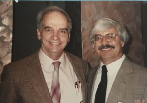 1995 photo at Gallaudet University. This is the only photo of Stephan Kugel and Dr. Stephen Baldwin in 1995 when both were inducted into the GU Hall of Fame. Between the both of them, they broke about 15 cross-country and track records from 1957 to 1968. (Photo credit: Dr. Steve C. Baldwin)